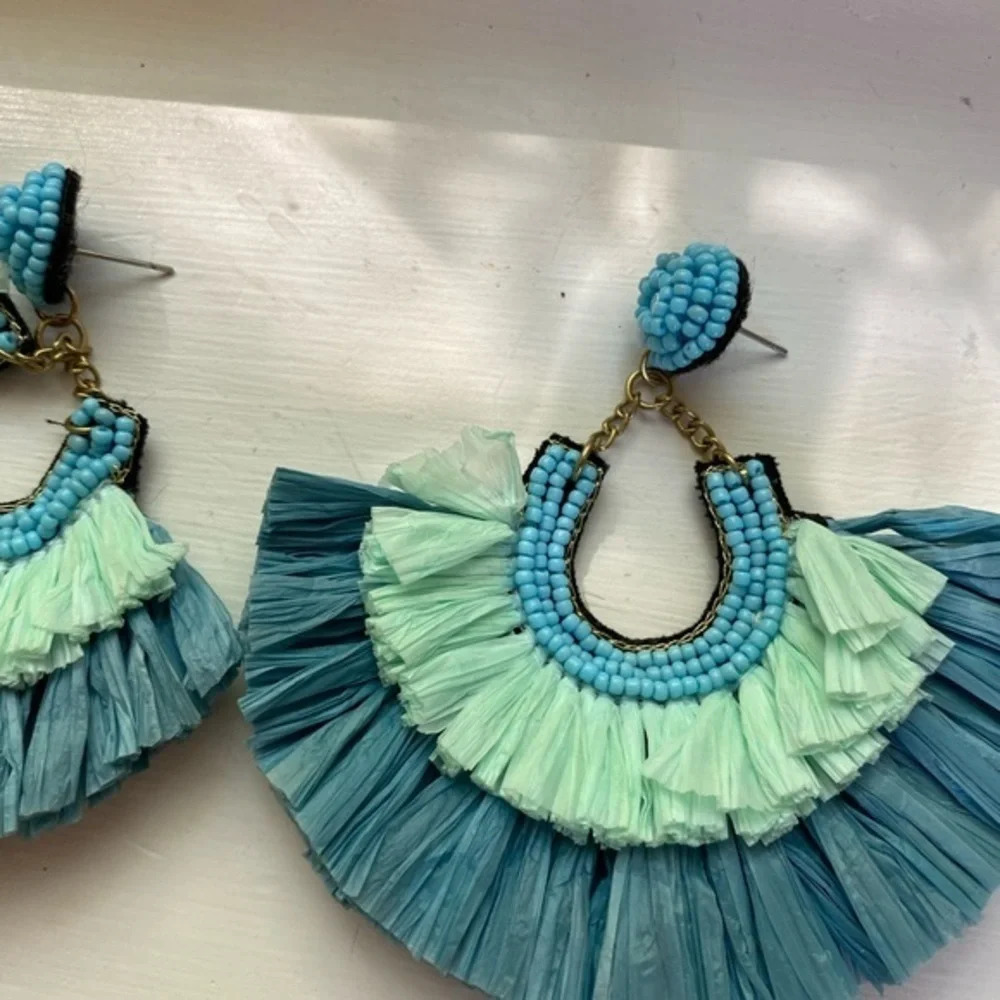 Betsy Pittard Blue Raffia Earrings - Picture 5 of 5